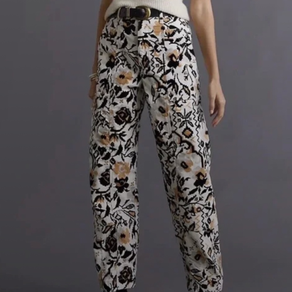 Anthropologie Tapered Floral Corduroy Pants